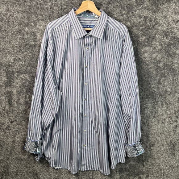 Robert Graham Button Up Purple Striped Shirt Men's 4XLT Big Tall Flip Cuff - Picture 1 of 12